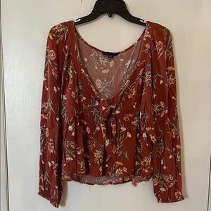 American Eagle Outfitters Brown Tie Front Blouse with Relaxed Fit